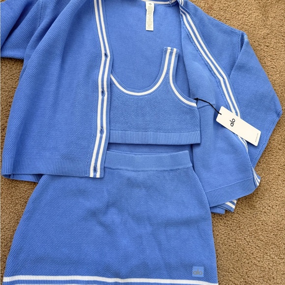 alo tennis club sweater knit bra skirt cardigan set Crystal Clear Blue - Picture 4 of 7